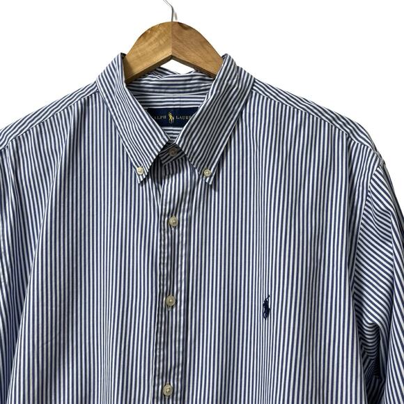 Ralph Lauren Mens Stripe Classic Fit Oxford Shirt Mens Size 18 Blue Preppy Golf - Picture 3 of 8